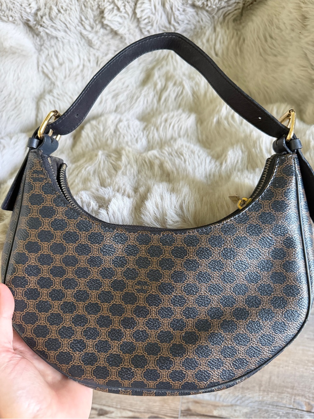 Celine Brown Triomphe Ava Crescent Shoulder Bag